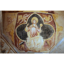 Poitiers (86000), Baptistère Saint-Jean, Cul-de-four de l’abside, 
Christ en majesté, Peinture murale du XIIIème s.