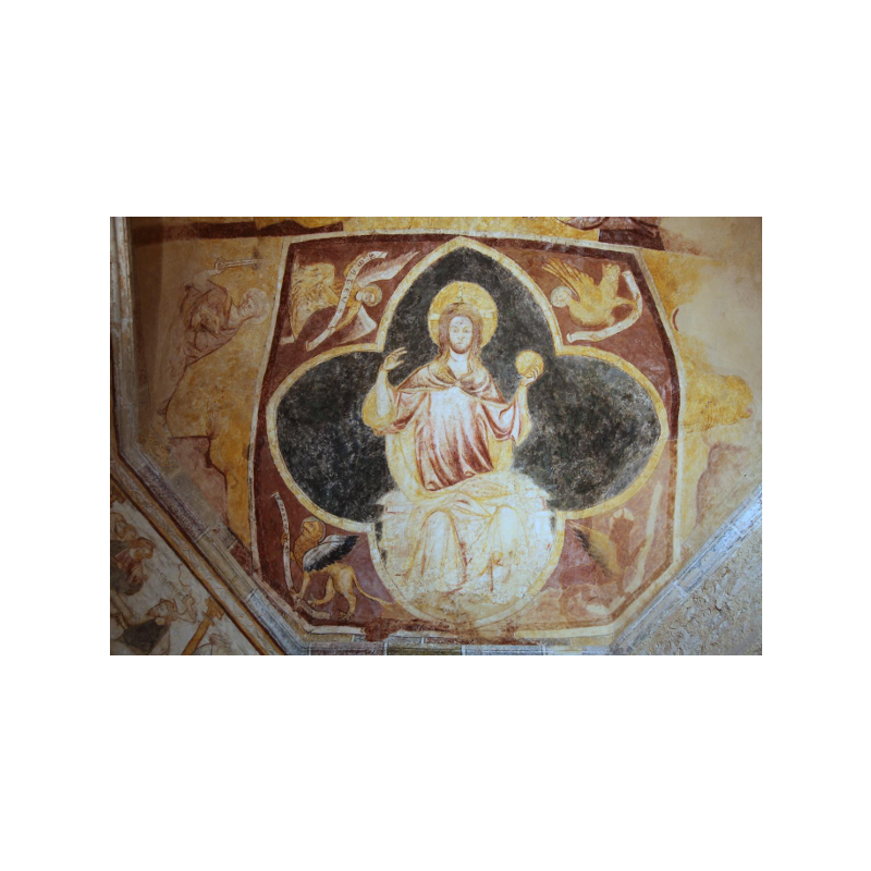 Poitiers (86000), Baptistère Saint-Jean, Cul-de-four de l’abside,
Christ en majesté, Peinture murale du XIIIème s. Poitiers (86000), Baptistère Saint-Jean, Cul-de-four de l’abside,
Christ en majesté, Peinture murale du XIIIème s.